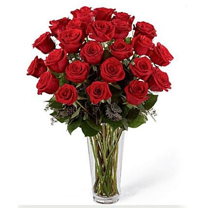 Elegant Glass Vase with 24 Stunning Red Roses