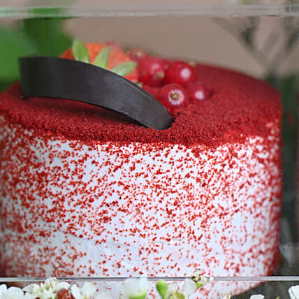 Elegant Anniversary Floral Arrangement with Red Velvet Cake