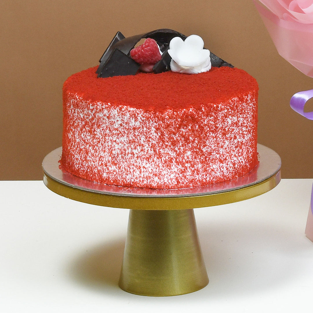 Exquisite Baby Rose Symphony with Red Velvet Cake Delight