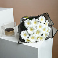 Elegant White Gerberas Bouquet with Decadent Chocolate Cake