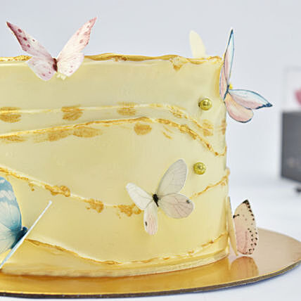 Winged Wishes Delight Chocolate Cake with Elegant Butterflies