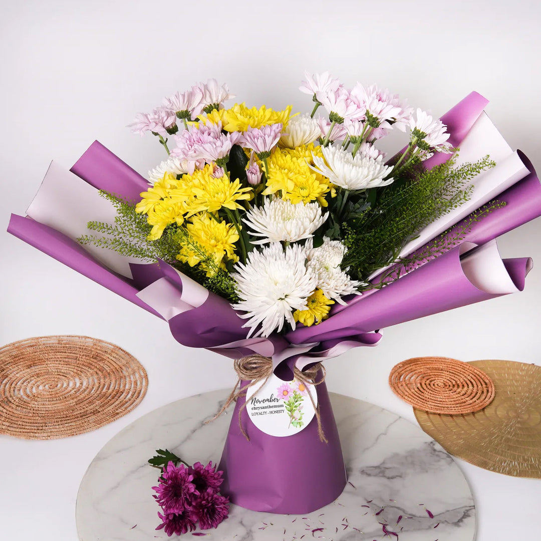 Elegant Birthday Flower Bouquet & Decadent Raspberry Chocolate Cake Combo