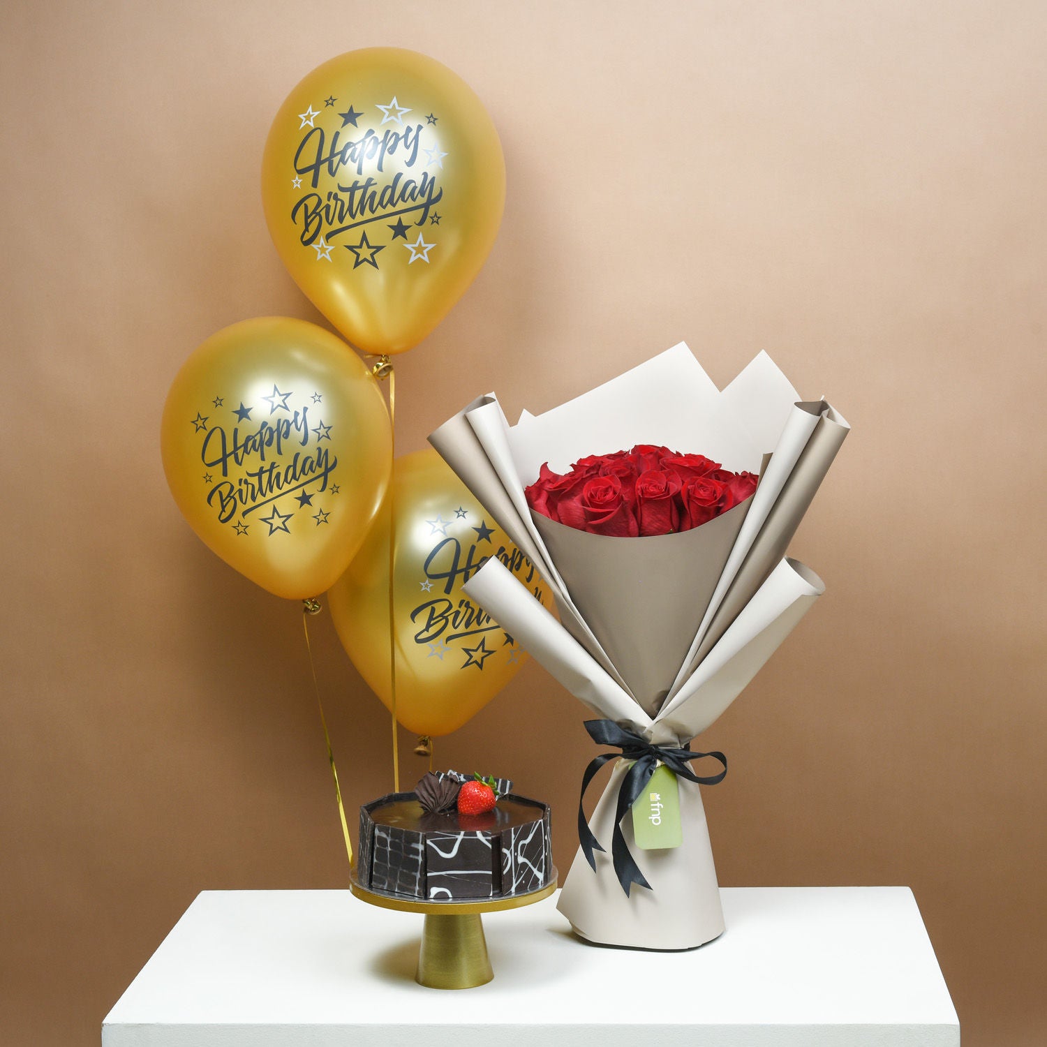 Birthday Roses N Cake Surprise N Balloons