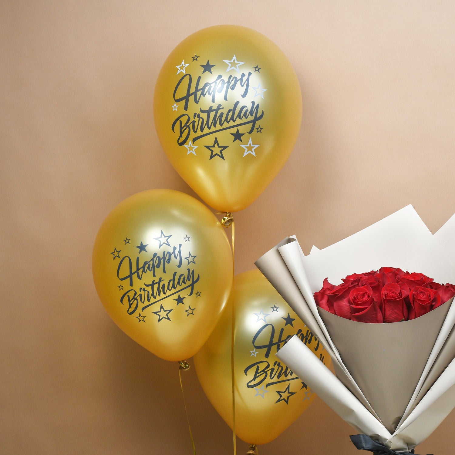 Birthday Roses N Cake Surprise N Balloons