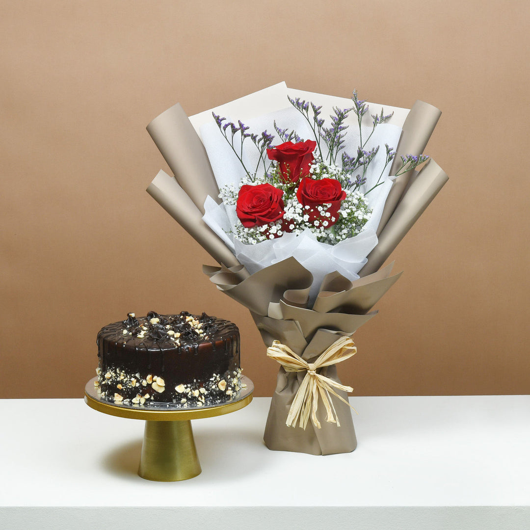 Elegant Blush Bouquet and Decadent Hazelnut Chocolate Cake