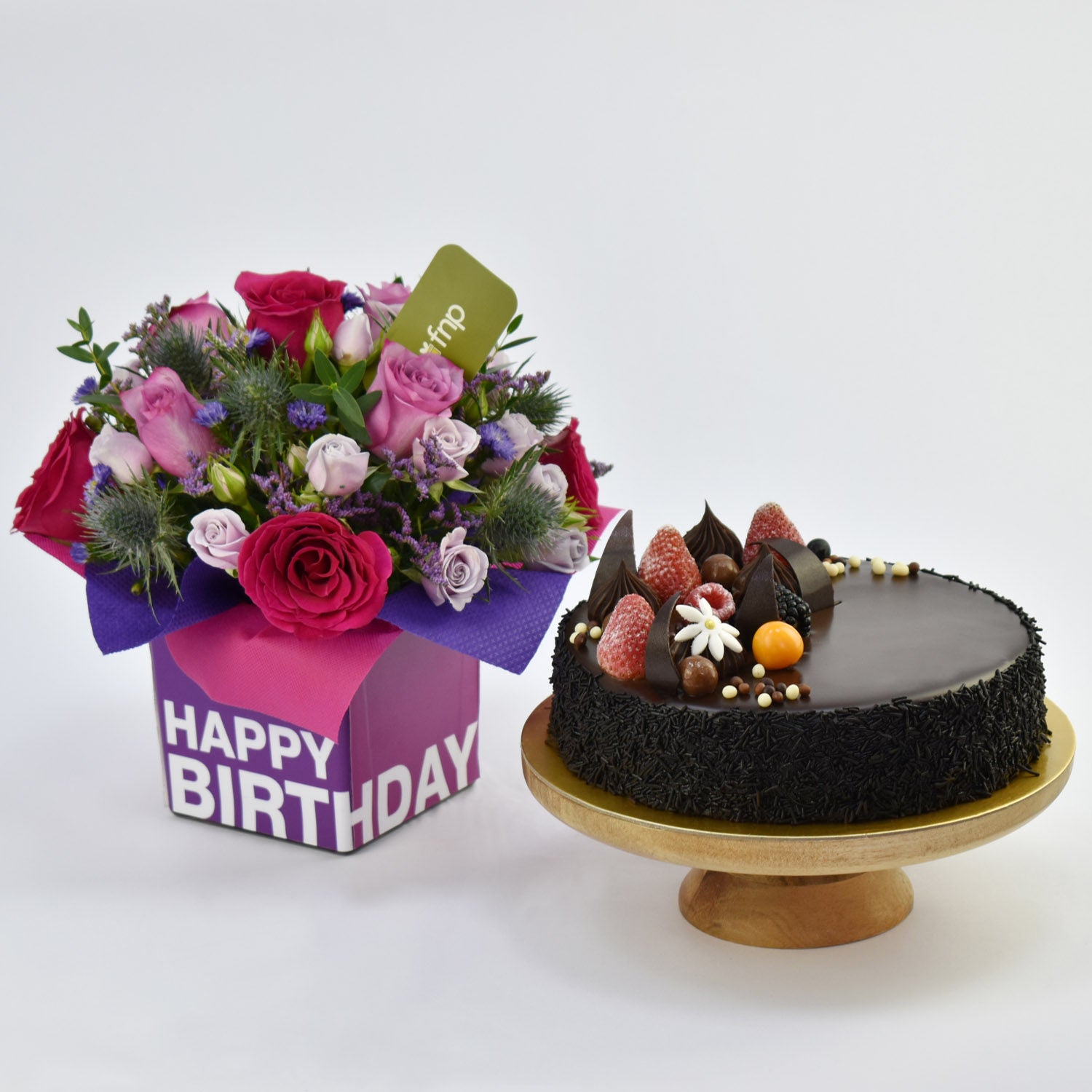 Chocolate Cake & Birthday Flower Arrangement