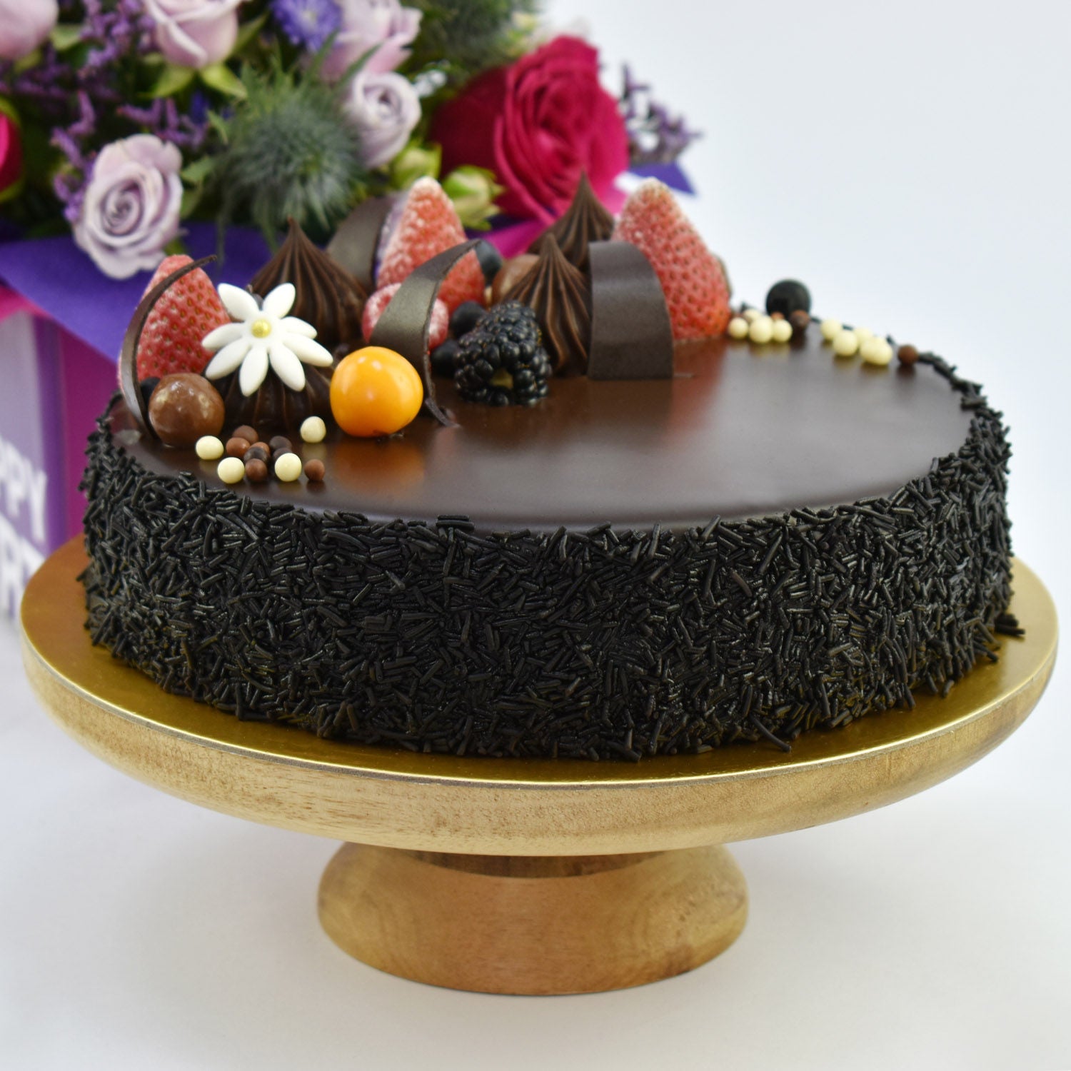 Chocolate Cake & Birthday Flower Arrangement