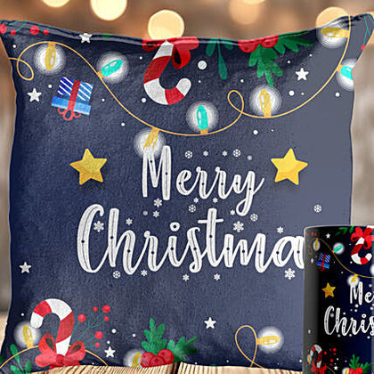 Festive Christmas Lights Cushion and Mug Set