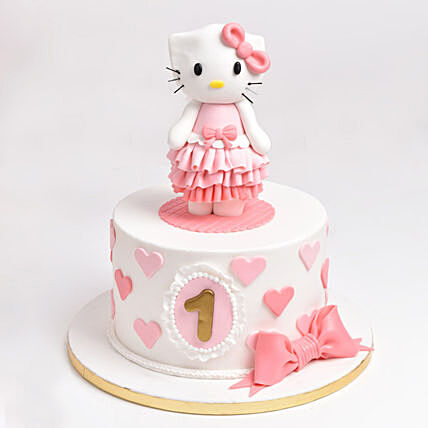 Charming Kitty-Themed Birthday Cake with Chocolate Flavor