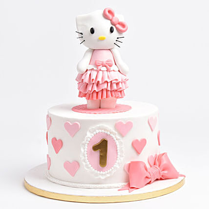 Charming Kitty-Themed Birthday Cake with Chocolate Flavor