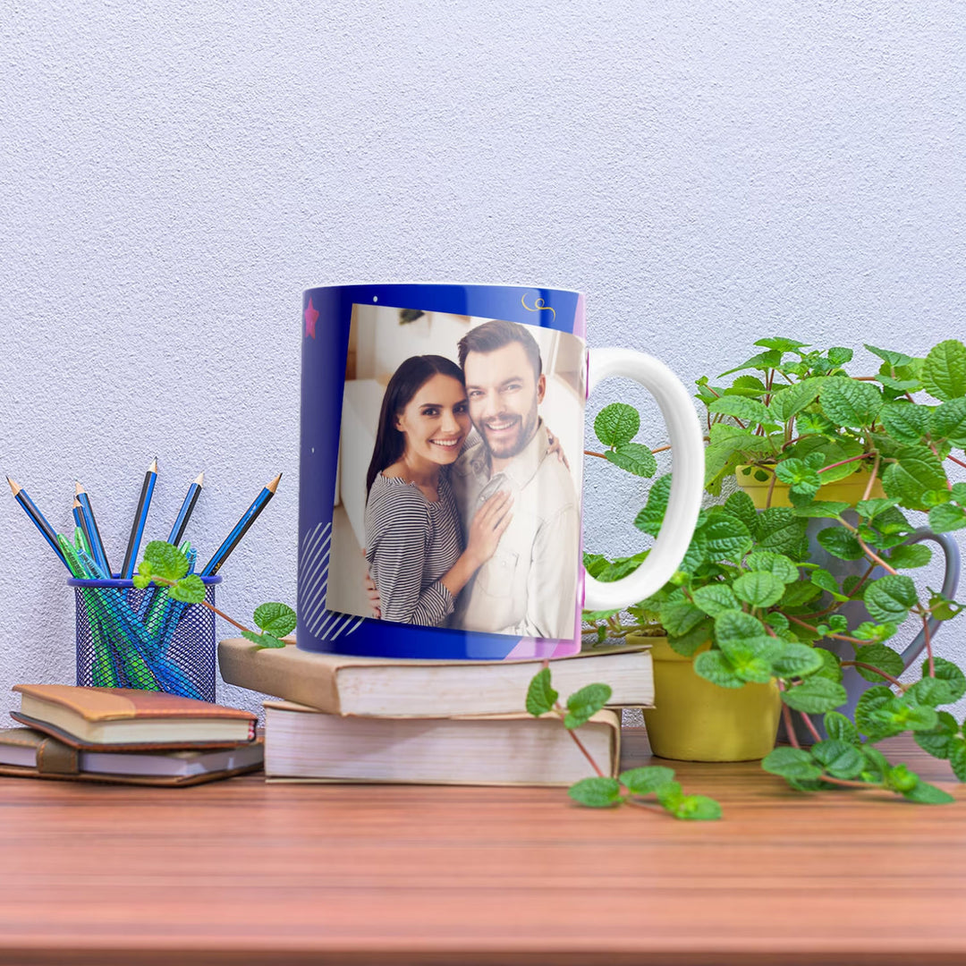 كوب عيد ميلاد أزرق عميق مخصص بالصور - هدية سيراميك