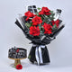 Elegant Roses Bouquet With Chocolate Cake