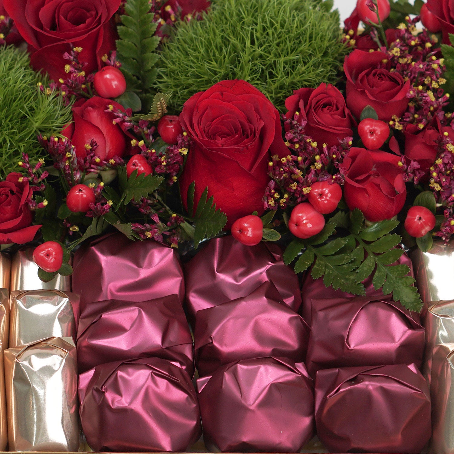 Exotic Mixed Flowers & Chocolates Golden Tray