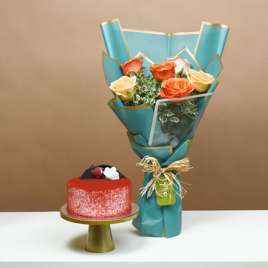 روعة الورود وكيك الفيلفيت الأحمر الفاخر