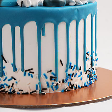 First Milestone Red Velvet Birthday Cake with Blue Drip Design