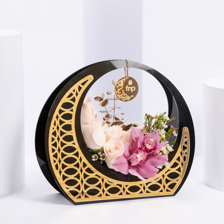 Elegant Ramadan Floral Arrangement in Crescent Acrylic Vase