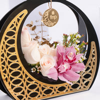 Elegant Ramadan Floral Arrangement in Crescent Acrylic Vase