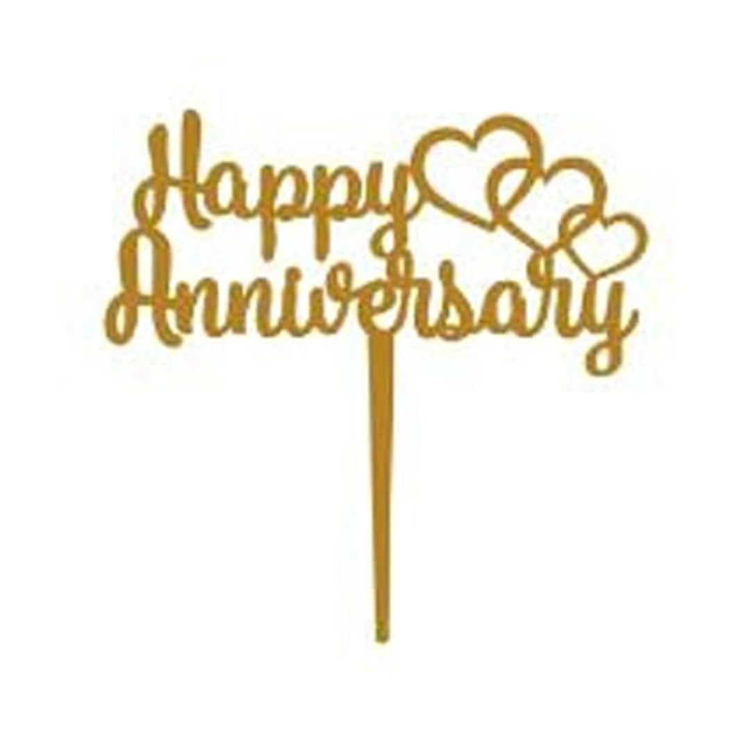 Elegant Gold 'Happy Anniversary' Cake Topper with Heart Design