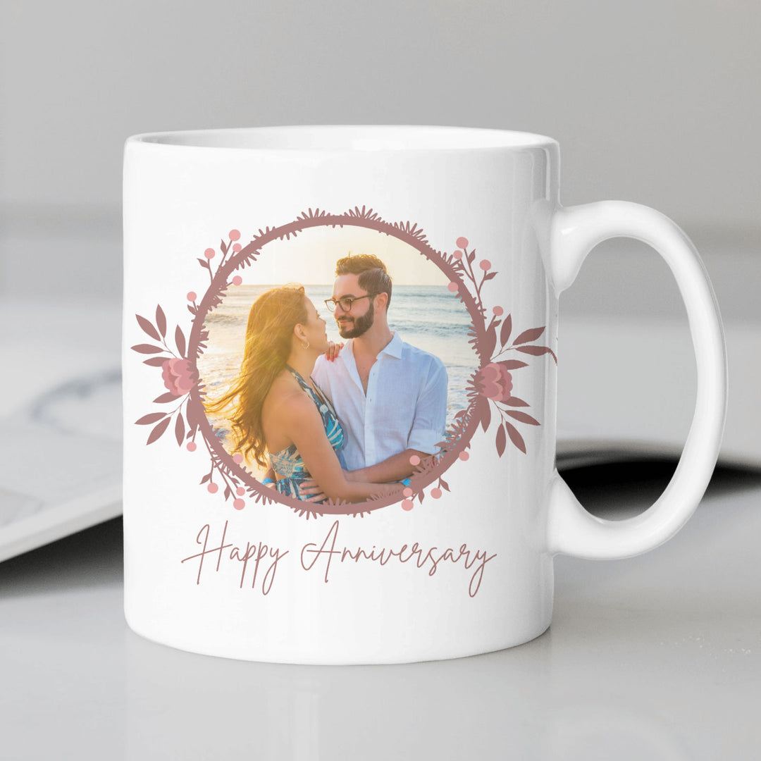 Personalized Happy Anniversary Floral Ceramic Mug
