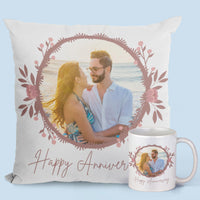 Elegant Happy Anniversary Mug and Cushion Gift Set