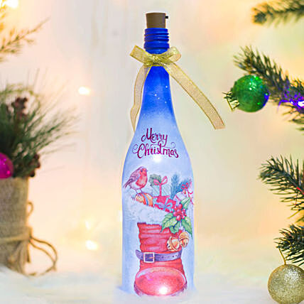 Festive Merry Christmas Hand-Painted LED Glass Bottle with Quotes
