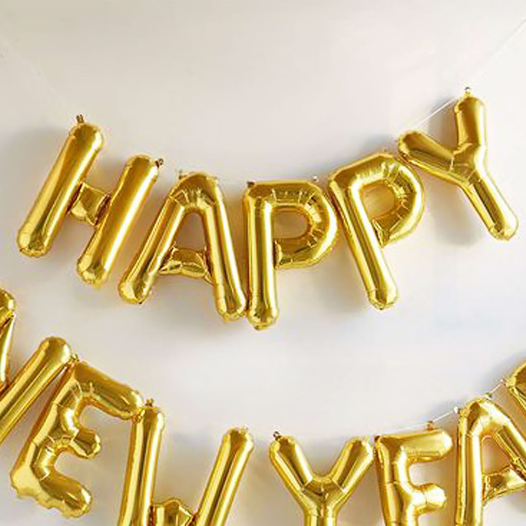 Elegant Golden Happy New Year Alphabet Balloon Set