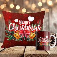 Festive Holly Christmas Wishes Cushion and Mug Set
