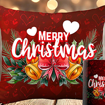 Festive Holly Christmas Wishes Cushion and Mug Set