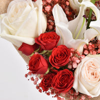 Elegant Lilly Shade Bouquet - A Symphony of White and Red Roses