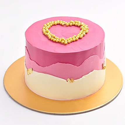 Decadent Pink Chocolate Cake with Golden Pearl Heart - 1 Kg