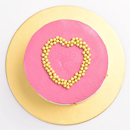 Decadent Pink Chocolate Cake with Golden Pearl Heart - 1 Kg