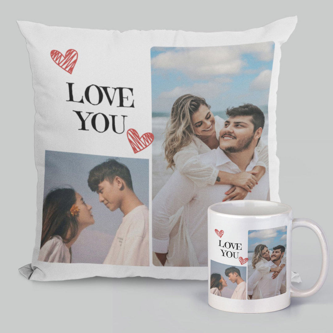 Love You Personalized Gift Combo - Cushion & Mug Set