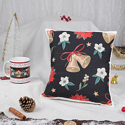 Festive Christmas Bells Mug & Cushion Gift Set