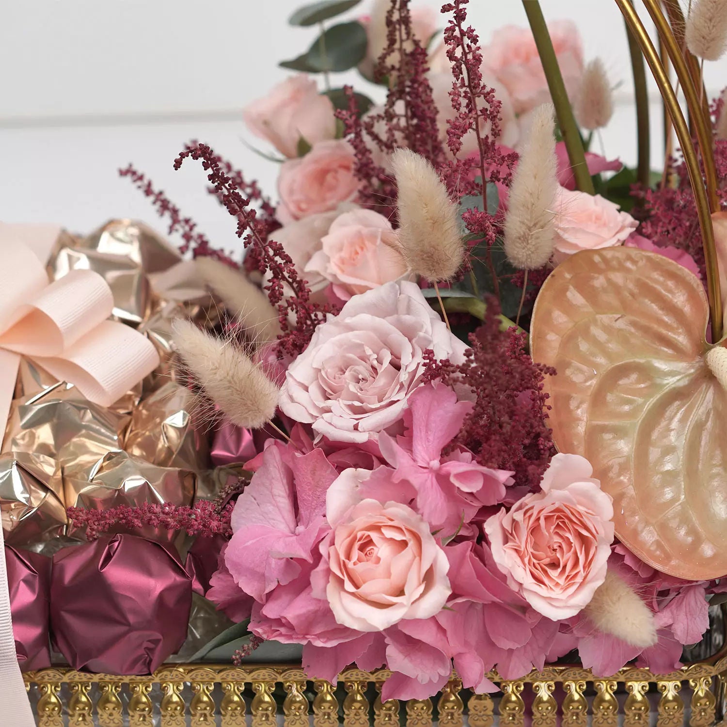 Mixed Flowers & Chocolates In A Cage