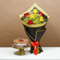 Radiant Sunshine Roses with Decadent Chocolate Cake