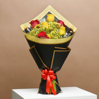 Radiant Sunshine Roses with Decadent Chocolate Cake