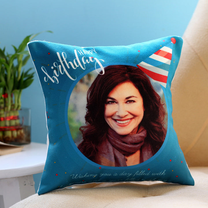 Customizable Birthday Cap Cushion with Personal Photo