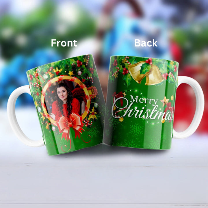 Personalized Green Merry Christmas Mug with Custom Photo
