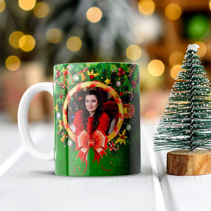 Personalized Green Merry Christmas Mug with Custom Photo