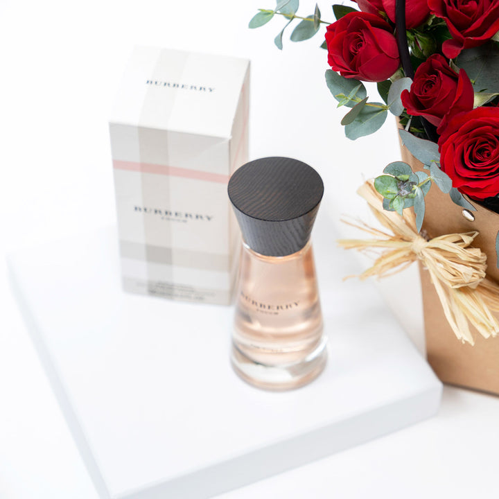 Elegant Red Rose Bouquet with Gourmet Chocolates and Luxurious Perfume