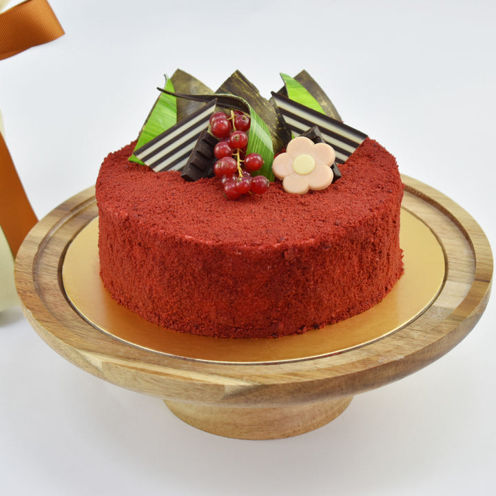 Elegant Red Velvet Cake with a Bouquet of 3 Red Roses