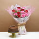 Exquisite Romance: Pink & Red Roses with Ferrero Rocher Chocolate Cake