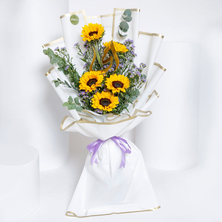 Elegant Sunflower Hand Bouquet with Gold Ommi Topper