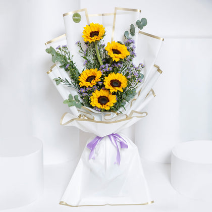 Elegant Sunflower Hand Bouquet with Gold Ommi Topper