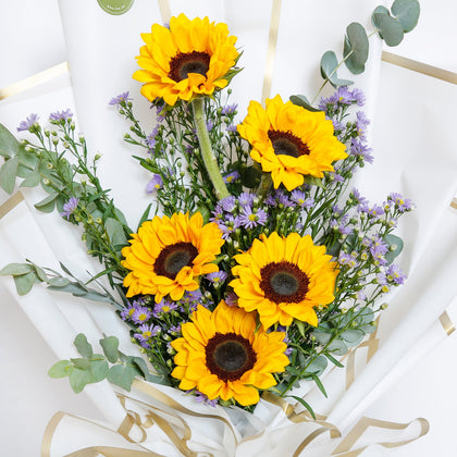 Elegant Sunflower Hand Bouquet with Gold Ommi Topper