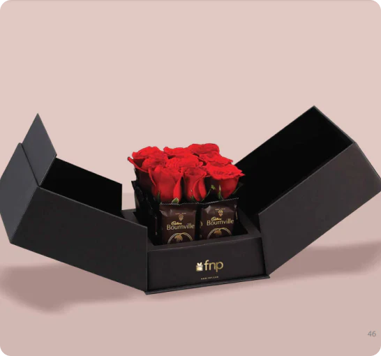 FNP luxury gift box with roses and chocolates